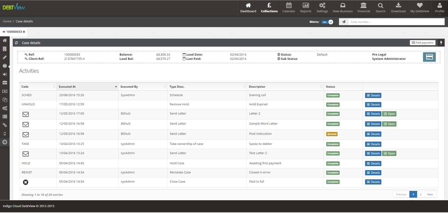 debt collection software activities